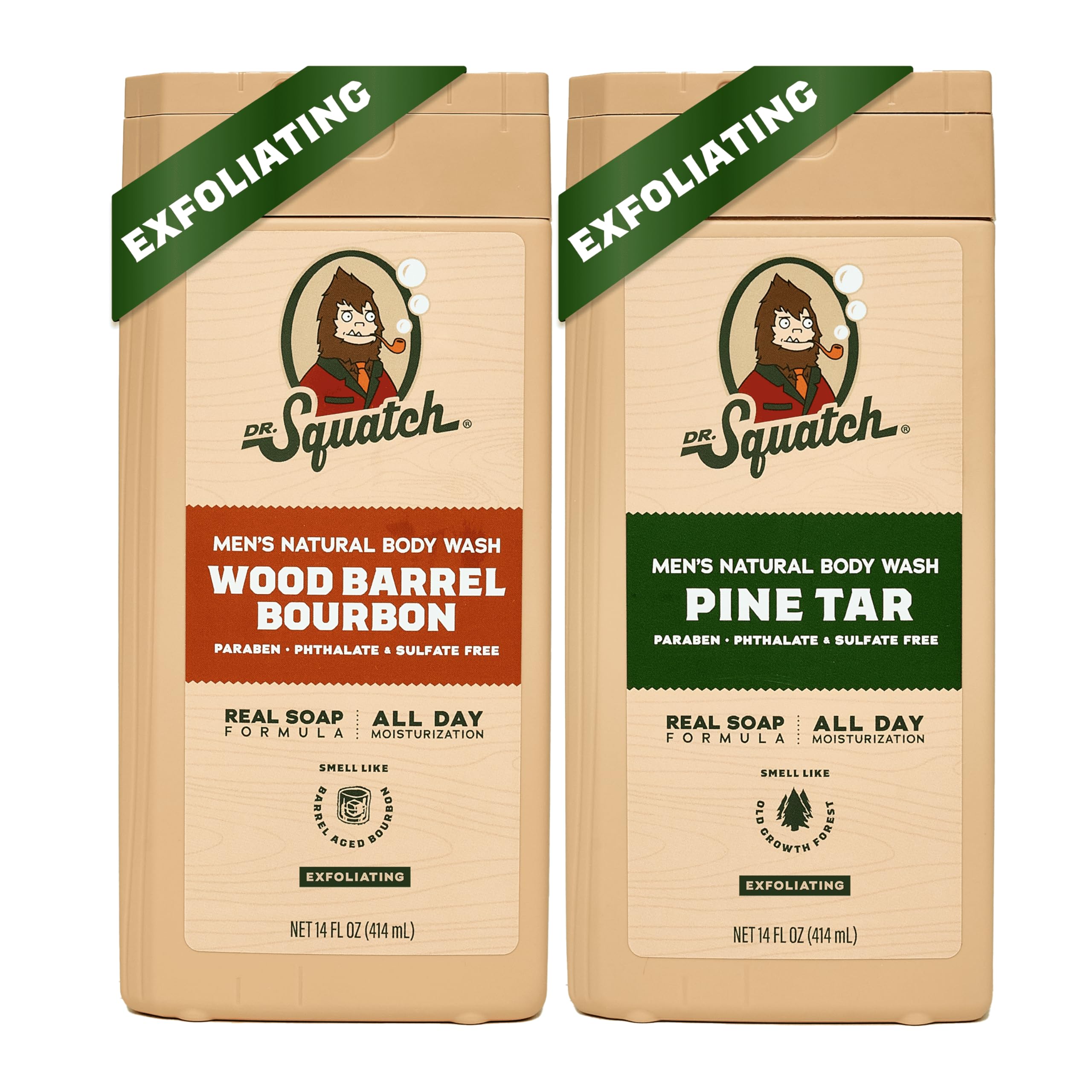 Dr. Squatch gel de ducha Wood Barrel Bourbon y Pine Tar, espuma suave para la ducha diaria.