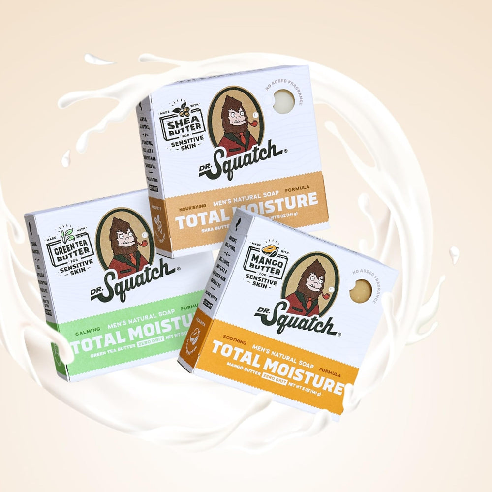 Dr. Squatch Green Tea Butter bar under running water showcases creamy lather and hydration.