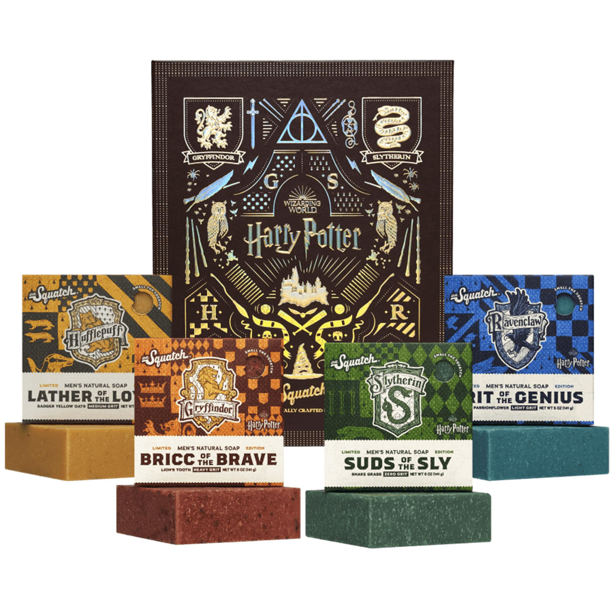 Dr. Squatch Harry Potter Collection dans sa boîte collector, design enchanteur pour rituel douche.