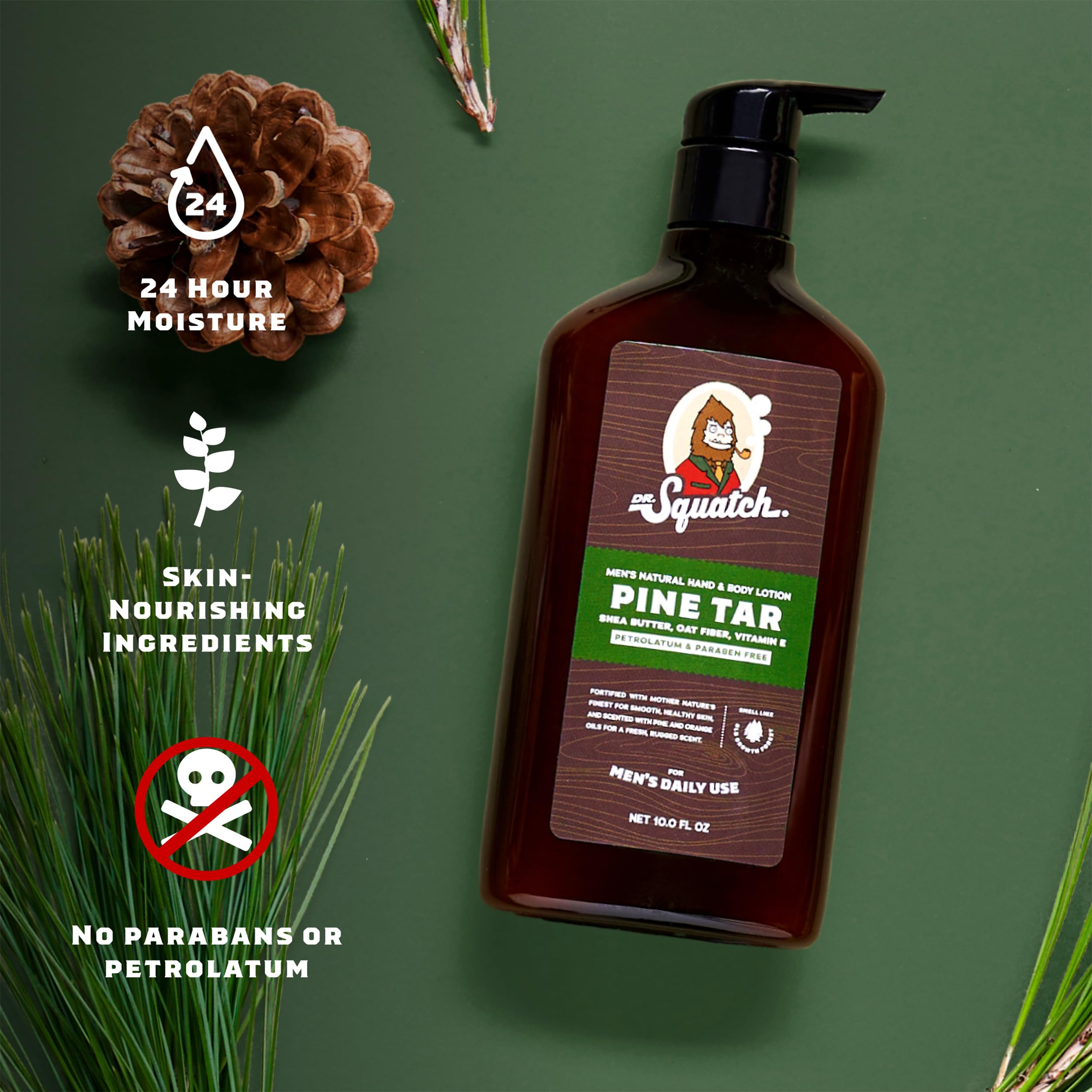 Dr. Squatch: ingredientes clave manteca de karité, coco y vitamina E para piel sana.
