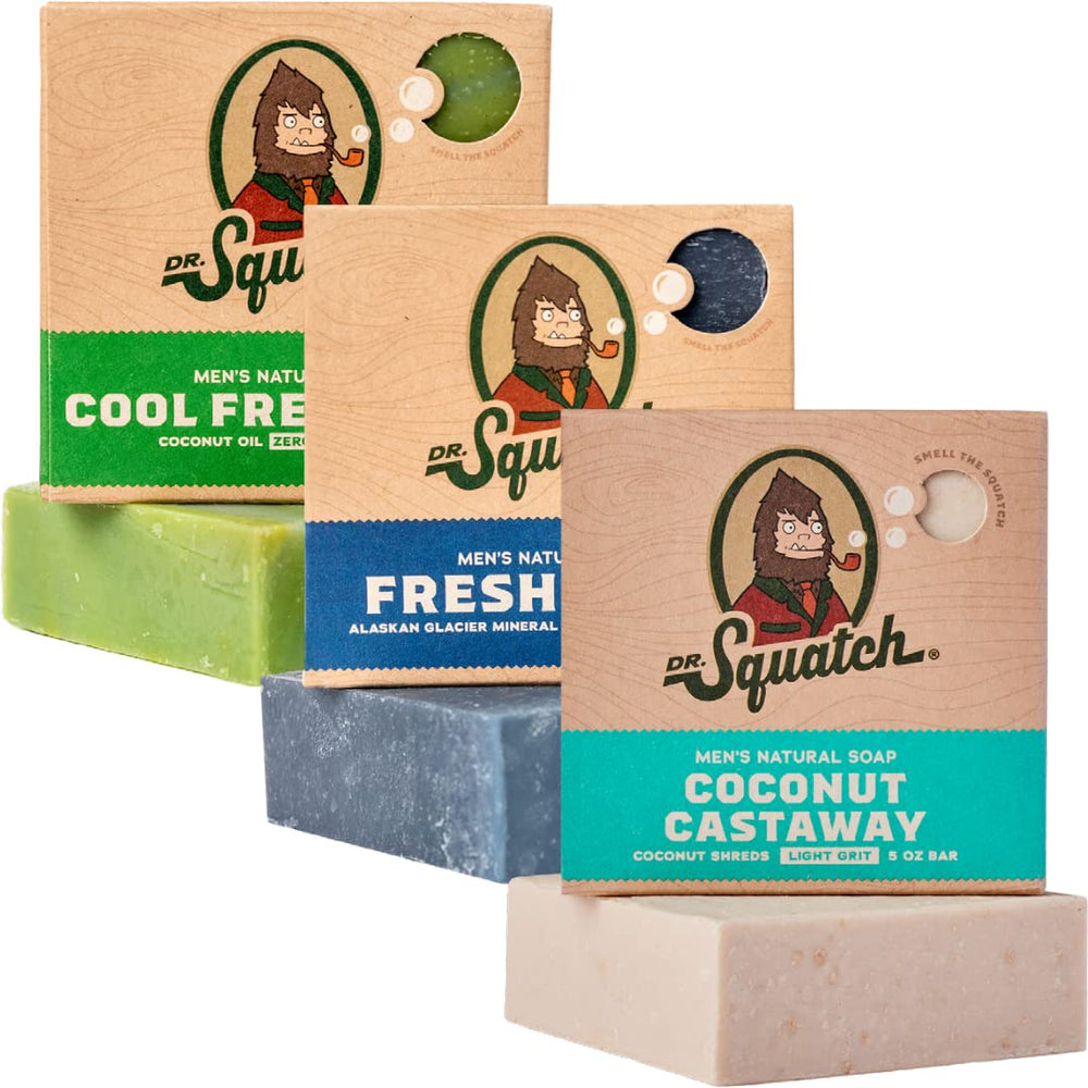 Dr. Squatch Coconut Castaway en barra, aroma tropical para una ducha revitalizante.