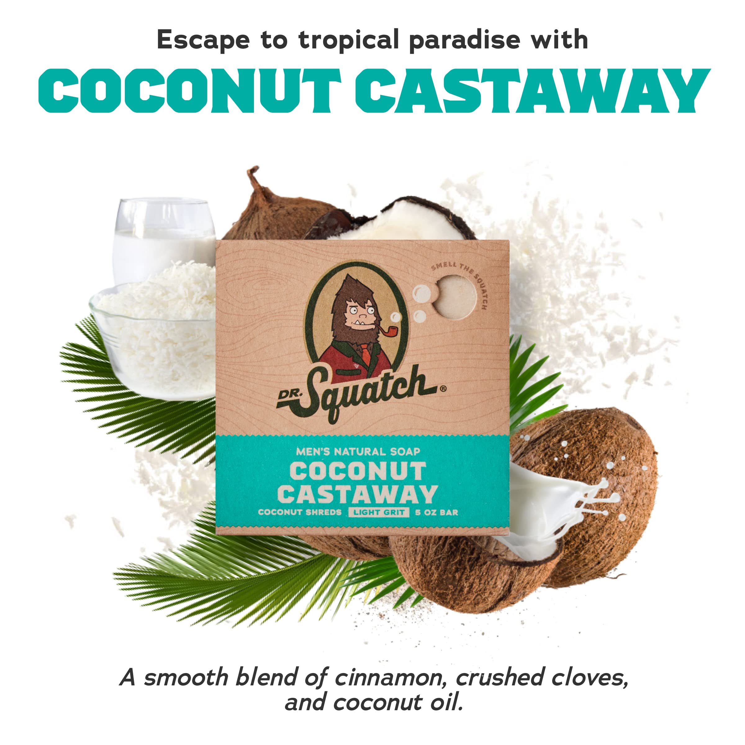 Dr. Squatch Coconut Castaway: jabón natural con aroma tropical para la ducha.