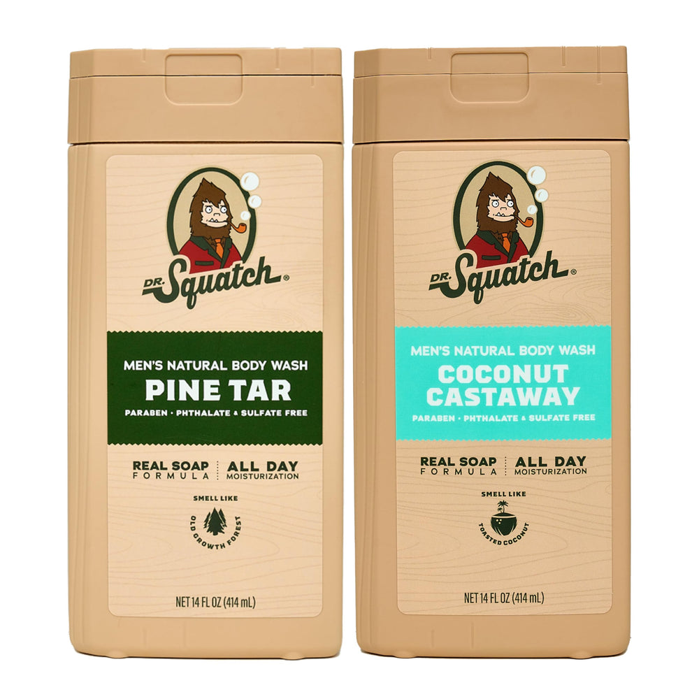 Dr. Squatch Jabon Cuerpo Castaway Pino-Alquitrán y Coco para limpieza suave y aroma duradero.