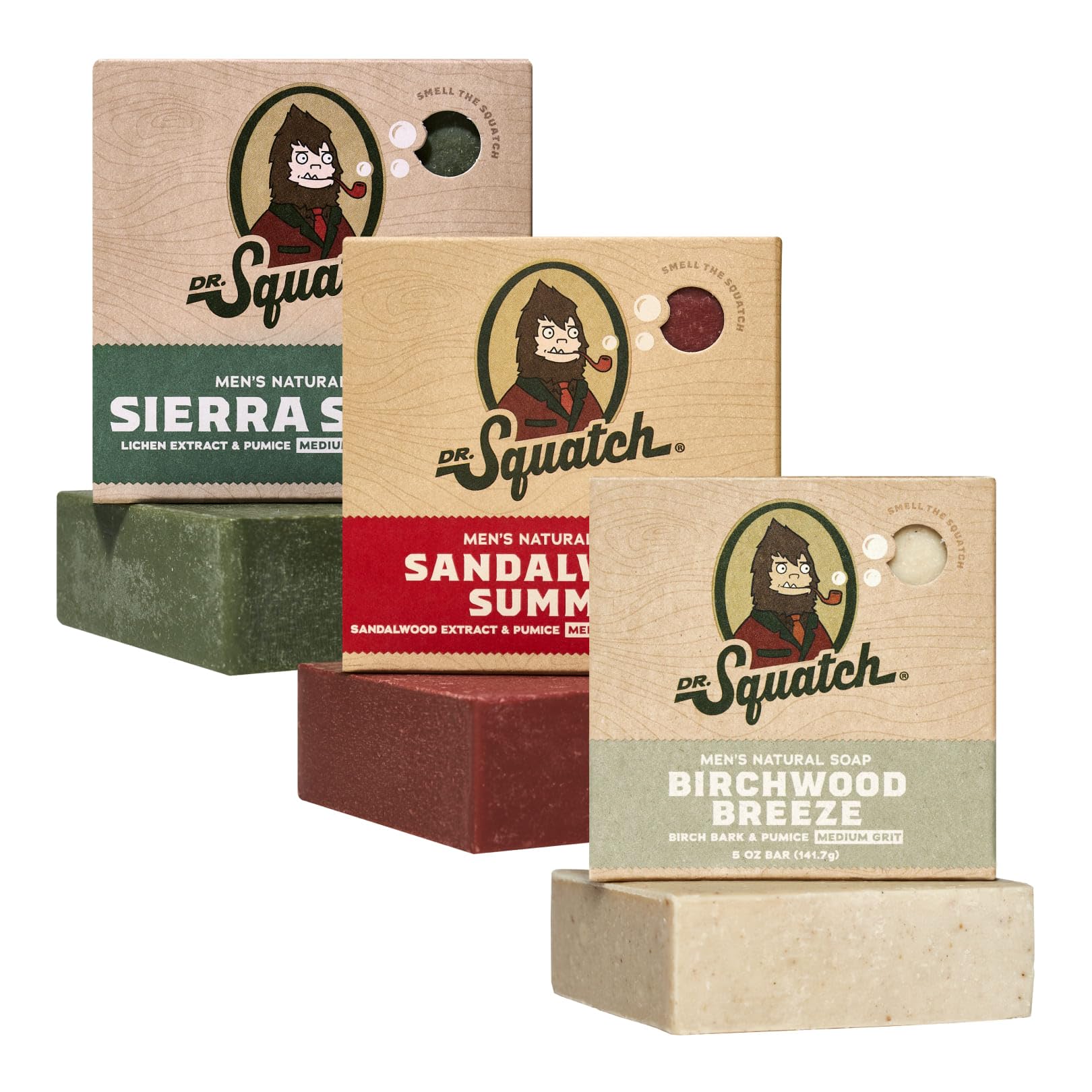 Dr. Squatch jabón natural en trío para una rutina masculina completa.