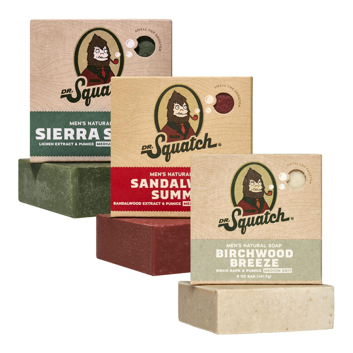 Dr. Squatch jabón natural en trío para una rutina masculina completa.