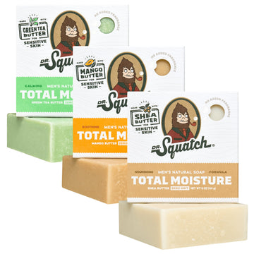 Dr. Squatch Total Moisture Bar Soap for Men, fragrance-free, ideal for sensitive skin.
