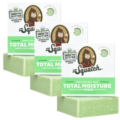 Dr. Squatch Total Moisture Green Tea Butter 3-pack packaging highlights its unscented, sensitive-skin formula.