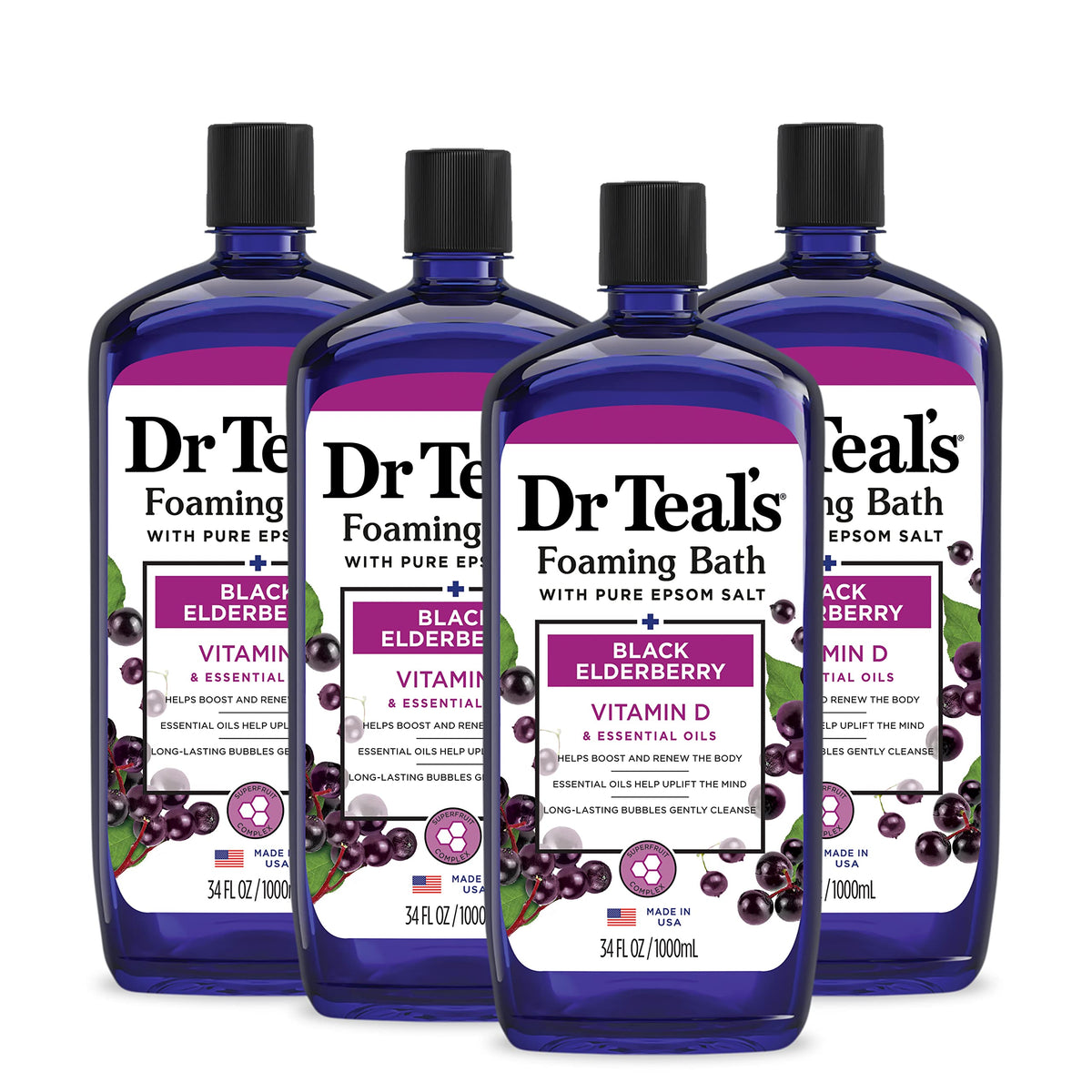 Dr Teal's Baño espumoso con saúco negro para una experiencia vigorizante.