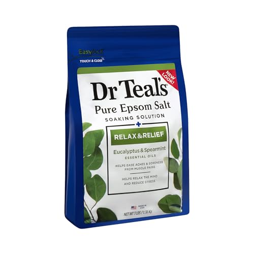 Dr Teal's botella de sal de epsom con etiqueta visible.