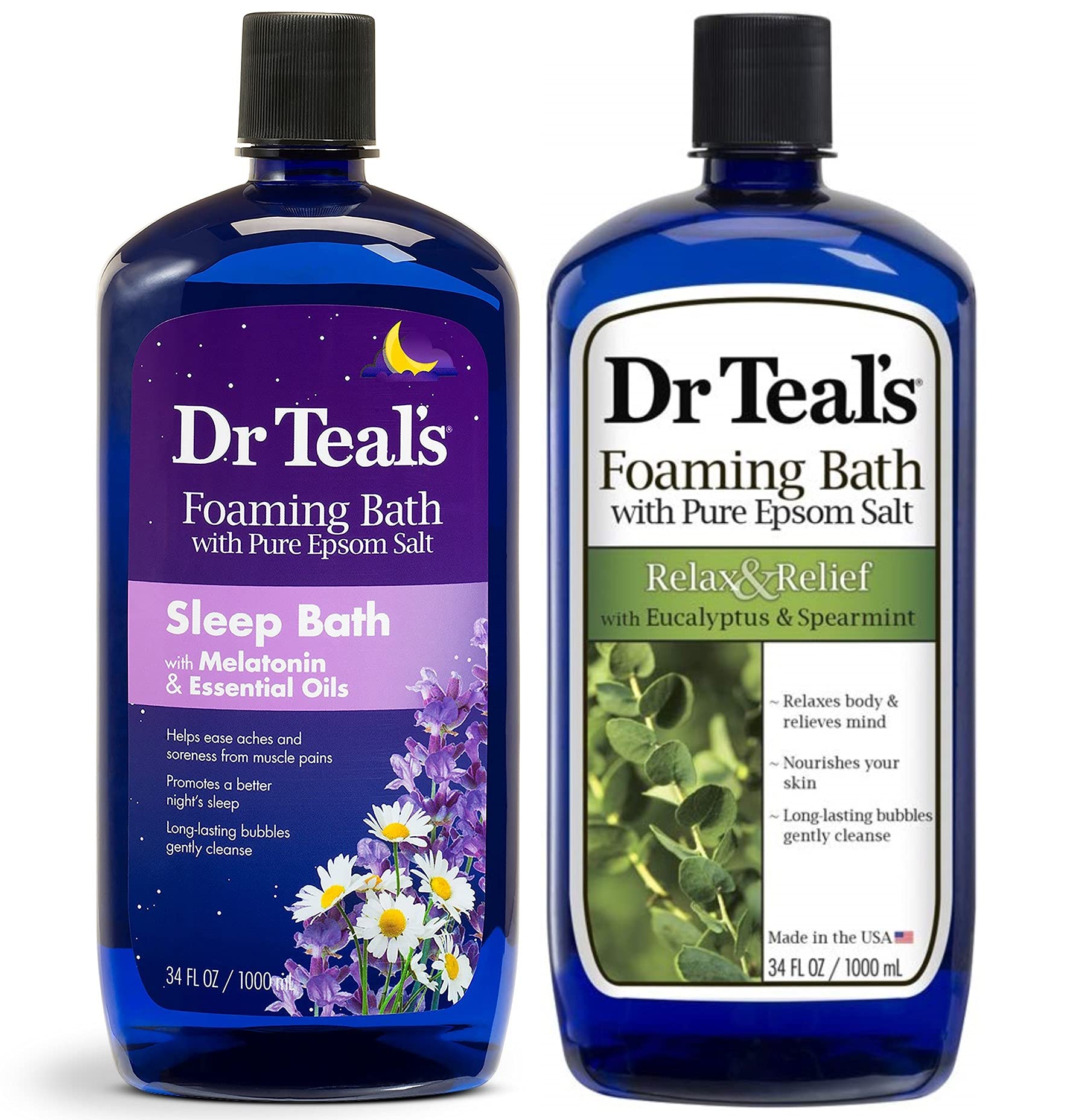 Dr Teal's Bains Moussants Eucalyptus & Menthe, mousse dense pour une détente vivifiante.