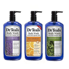 Coffret Dr Teal's Douche: trois bouteilles pour relaxation et soin.