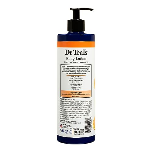 Loción corporal Dr Teal's Citrus, aplicación suave para piel hidratada.
