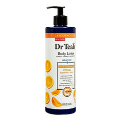 Loción corporal Dr Teal's Citrus, textura sedosa, aplicación cómoda.