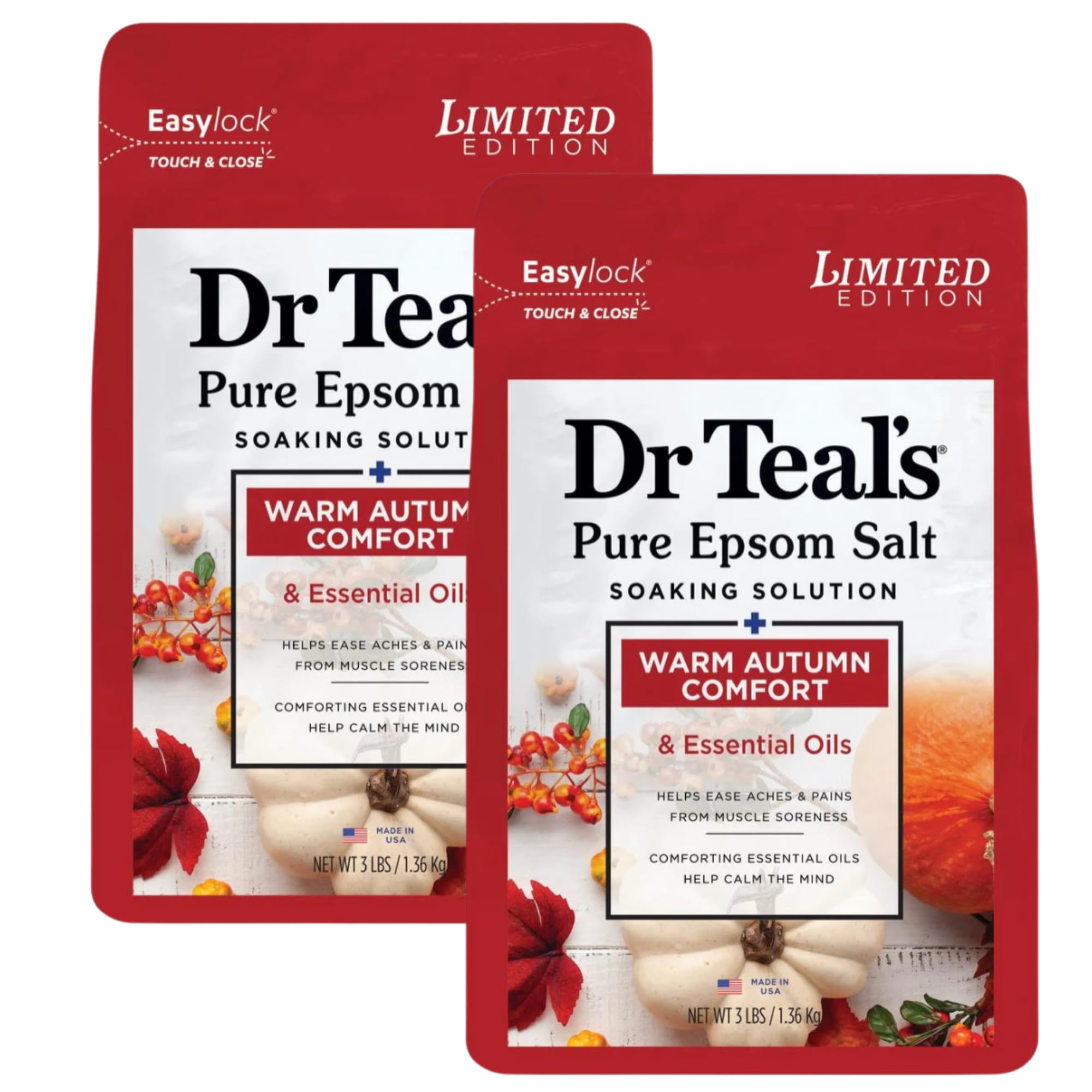 Dr Teal's: Paquetes de dos bolsas de sal Epsom de 3 lb cada una para baño relajante