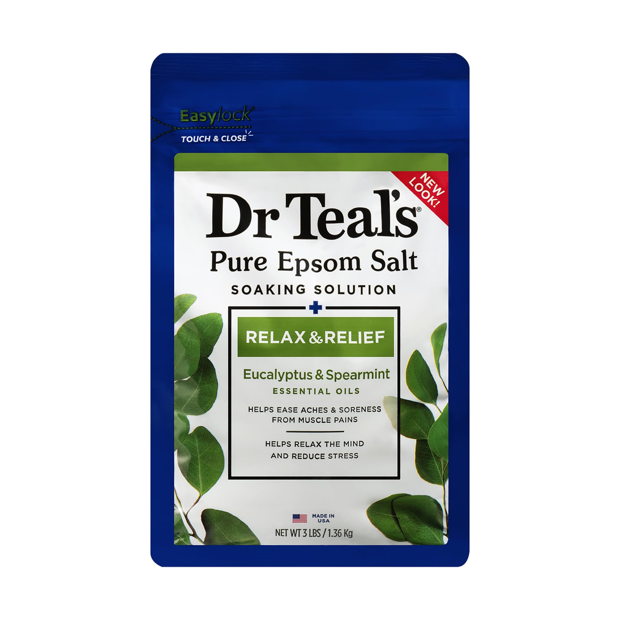 Dr Teal's sal de epsom en baño con eucalipto y menta para relajar músculos.