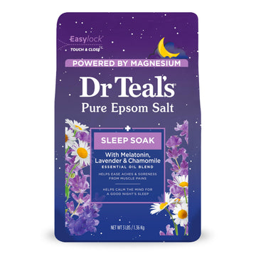 Dr Teal's botella de sal epsom puro con lavanda para relajación nocturna.