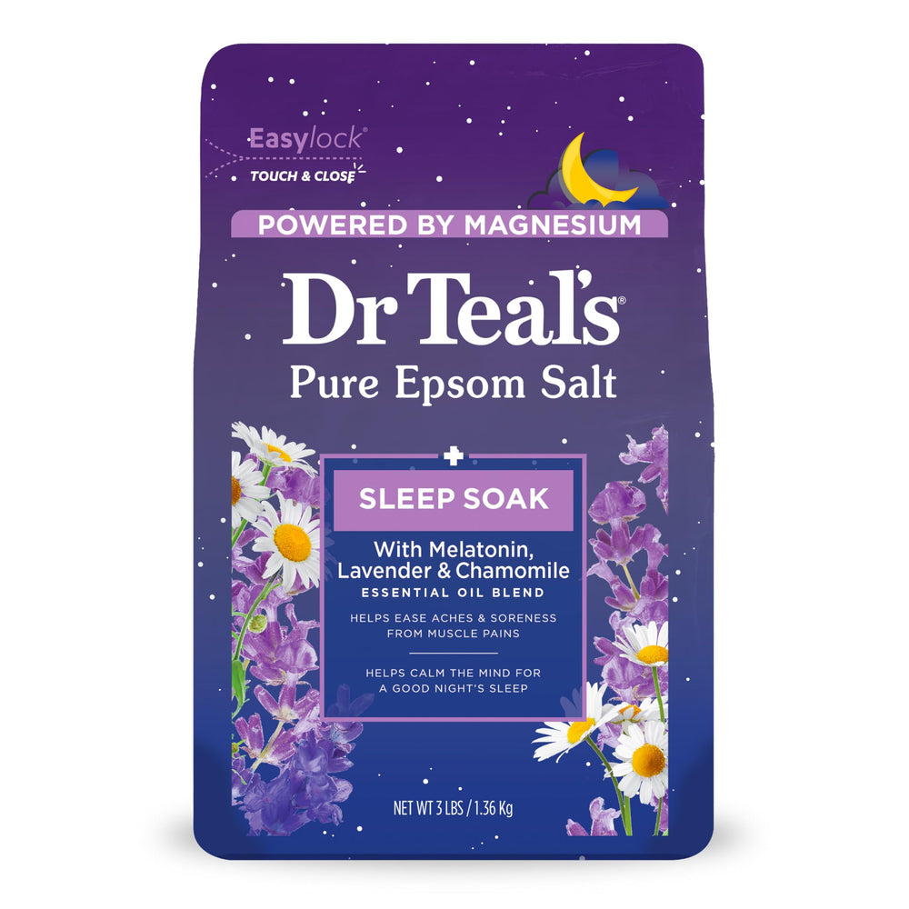 Dr Teal's botella de sal epsom puro con lavanda para relajación nocturna.