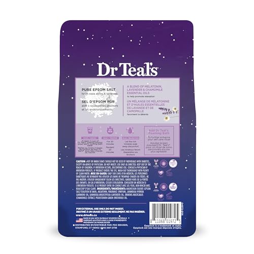 Dr Teal's sal epsom puro para baño con aroma calmante de manzanilla.