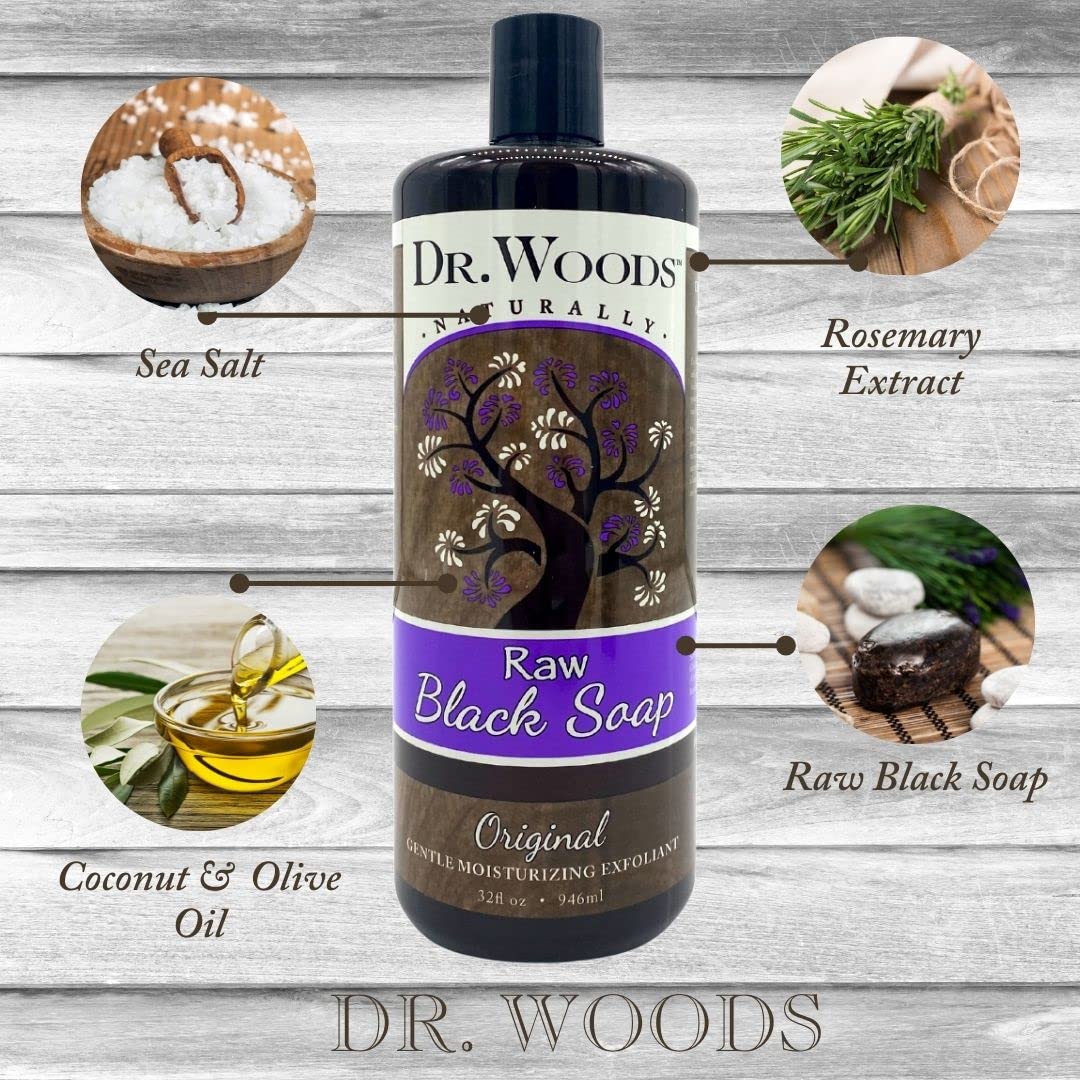 Savon noir Dr. Woods riche en vitamines A et E pour nourrir.