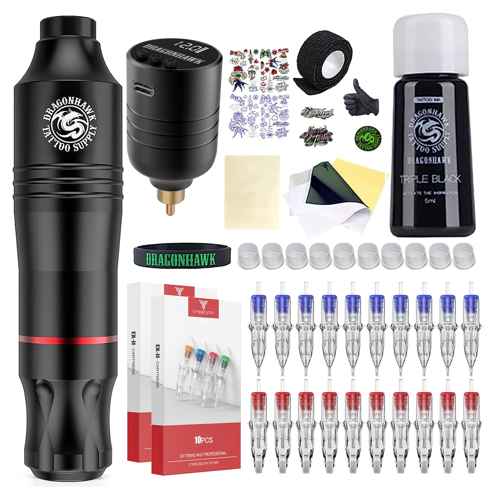 Dragonhawk Atom bolígrafo de tatuaje inalámbrico para delineado preciso y cómodo.