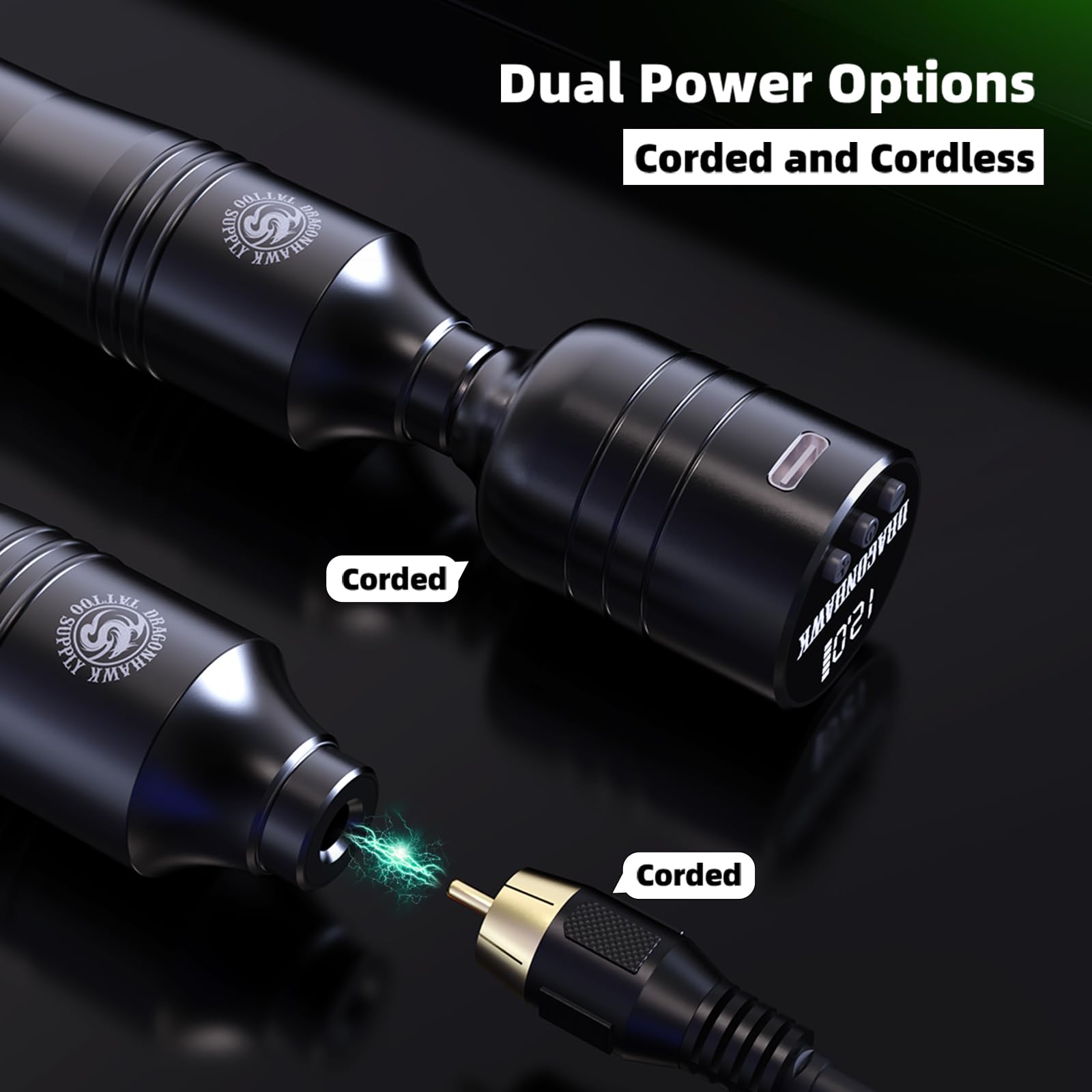 Conector RCA Dragonhawk Atom para conexión estable durante la sesión.