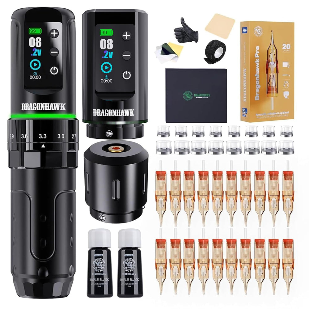 Dragonhawk L3 kit tatuaje inalámbrico pluma: libertad sin cables para sesiones prolongadas.