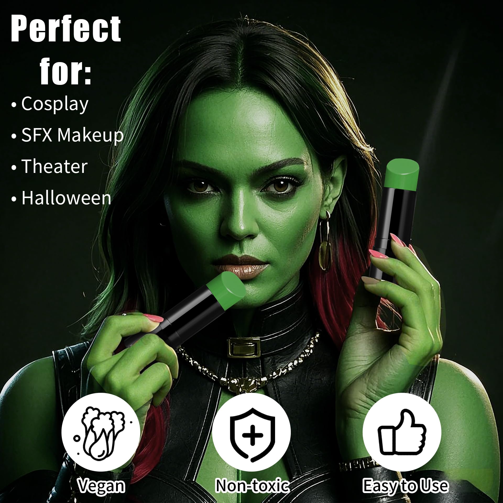 Barra Drawdart para maquillaje de efectos en verde, aplicación sencilla.
