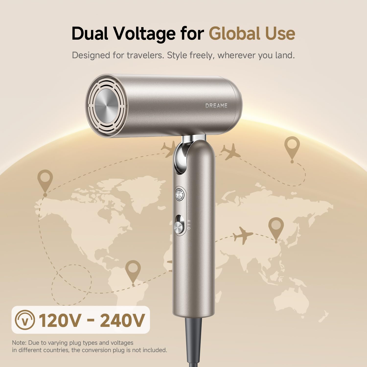 Dreame Pocket Pro con doble voltaje, ideal para viajes internacionales