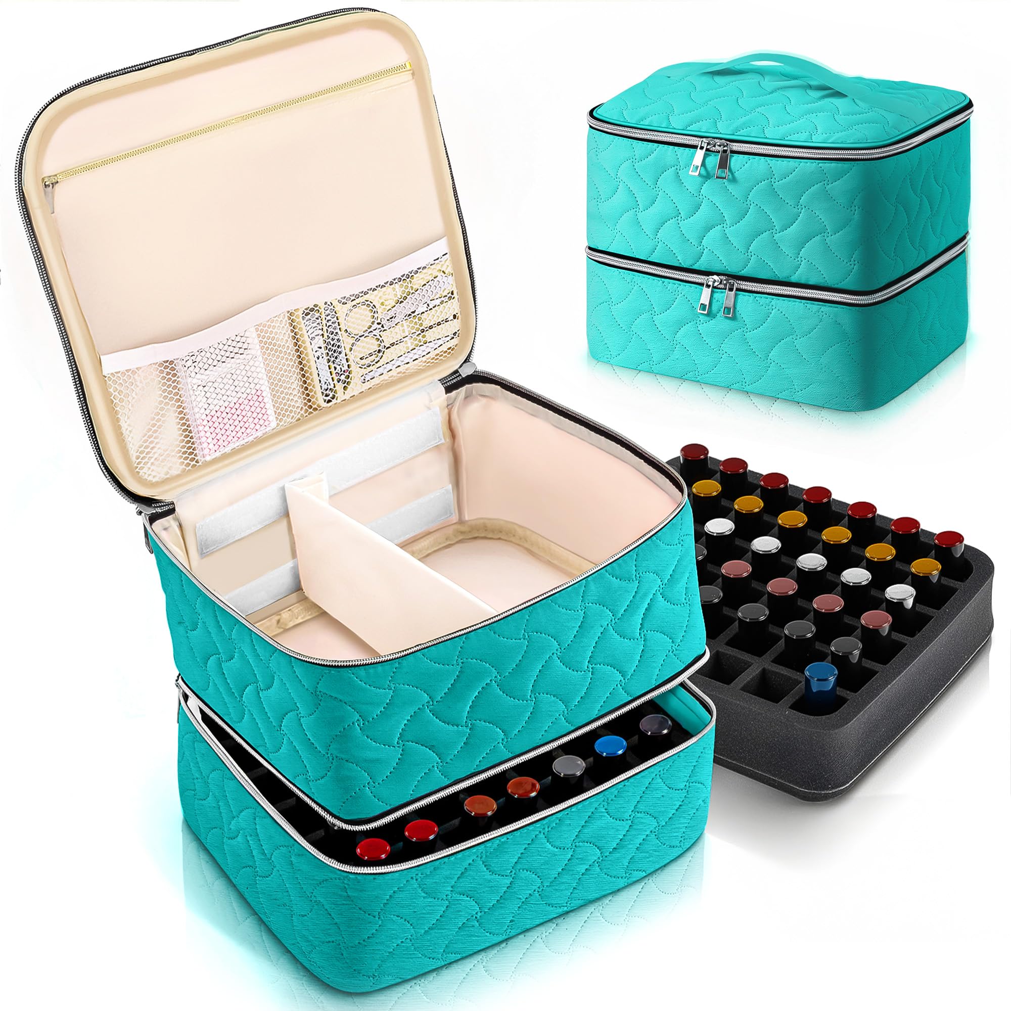 DreamGenius Organizador de esmaltes con capa superior ajustable para tamaños variados.