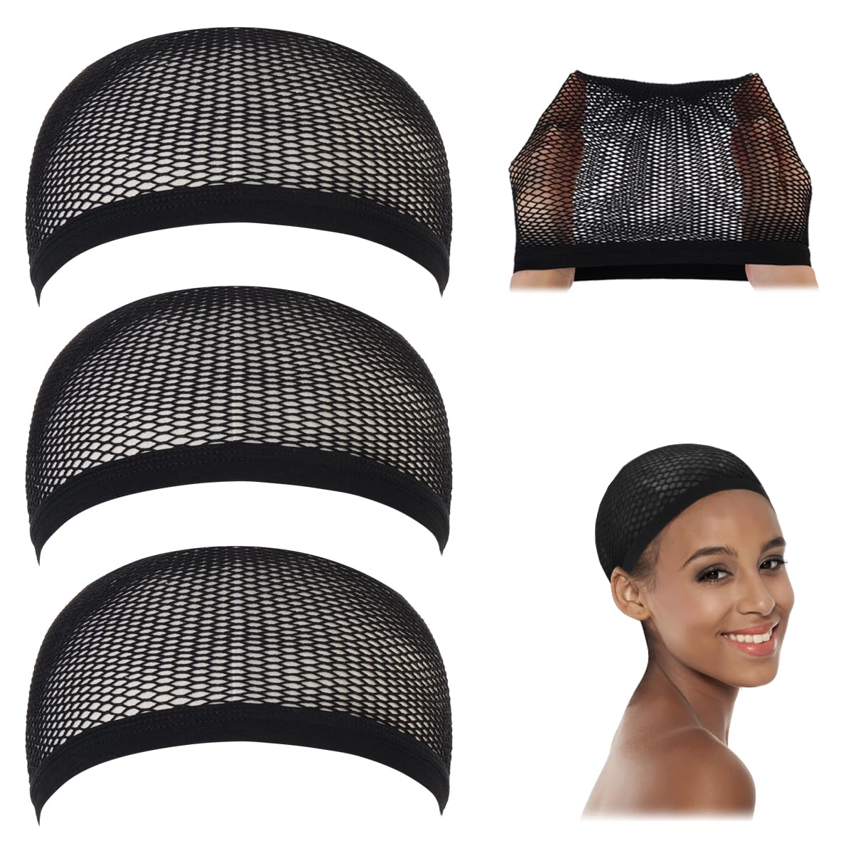 Dreamlover gorro de ganchillo negro: malla elástica para ajuste cómodo.