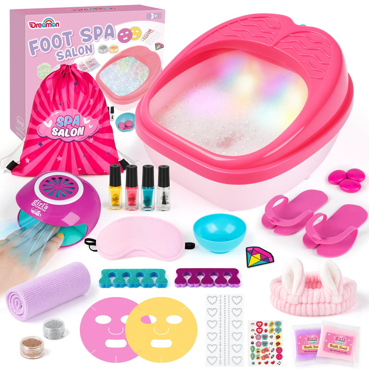 Dreamon Kids spa de pies con luz arcoíris para relajación.