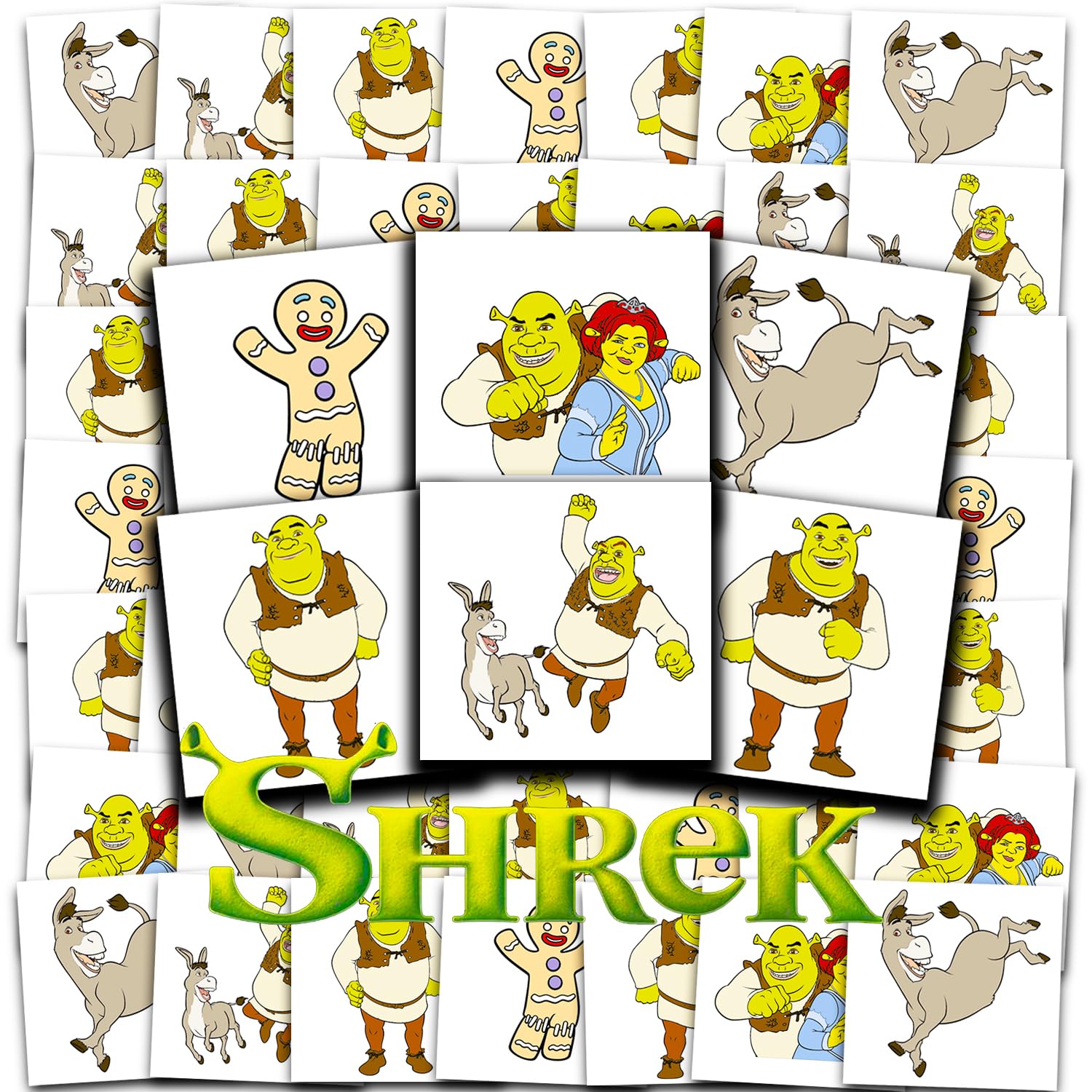 Tatuajes temporales Shrek de DreamWorks, 72 perforados para fiestas infantiles.