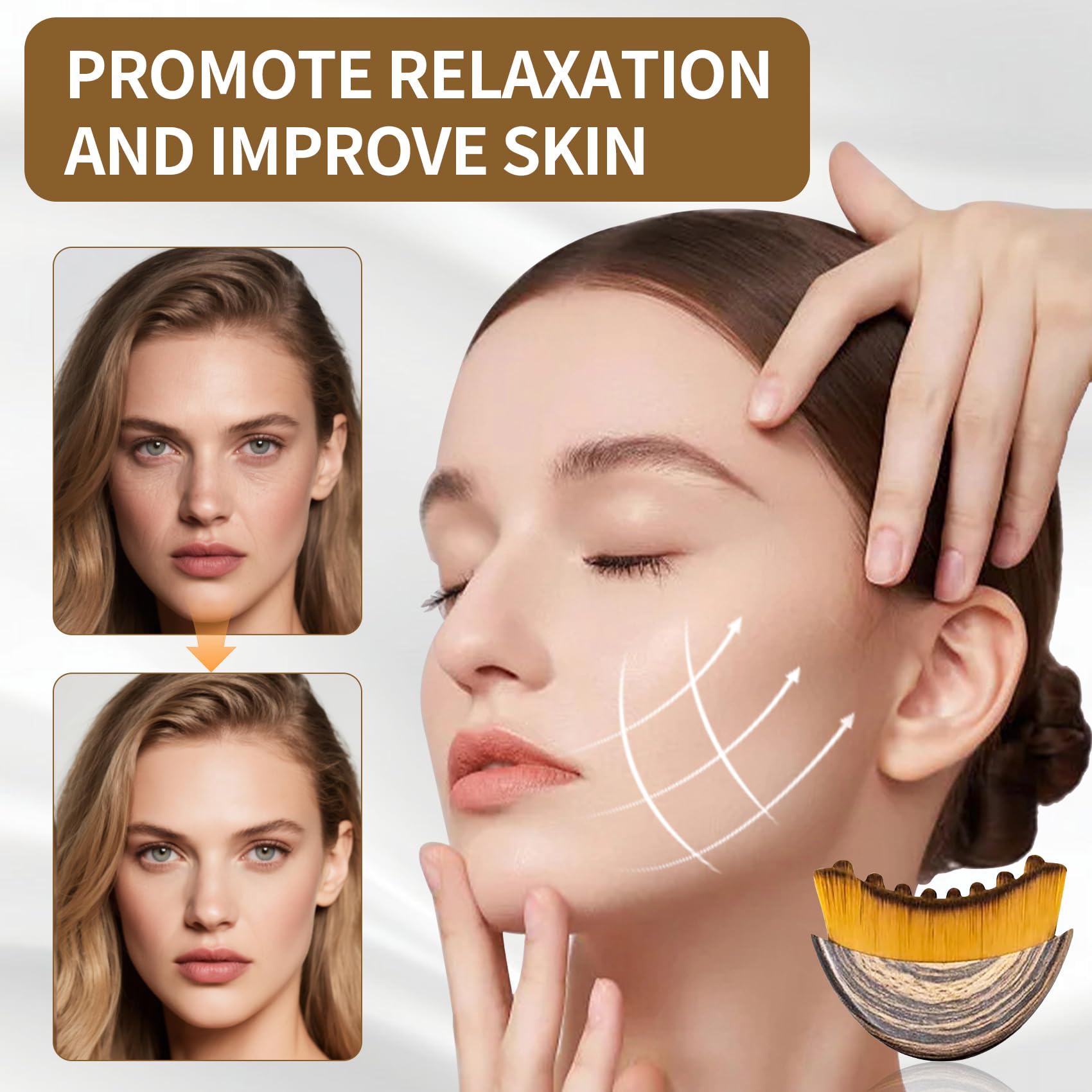 Cepillo de Contorno Linfático Facial, masaje relajante para piel fresca y firme.