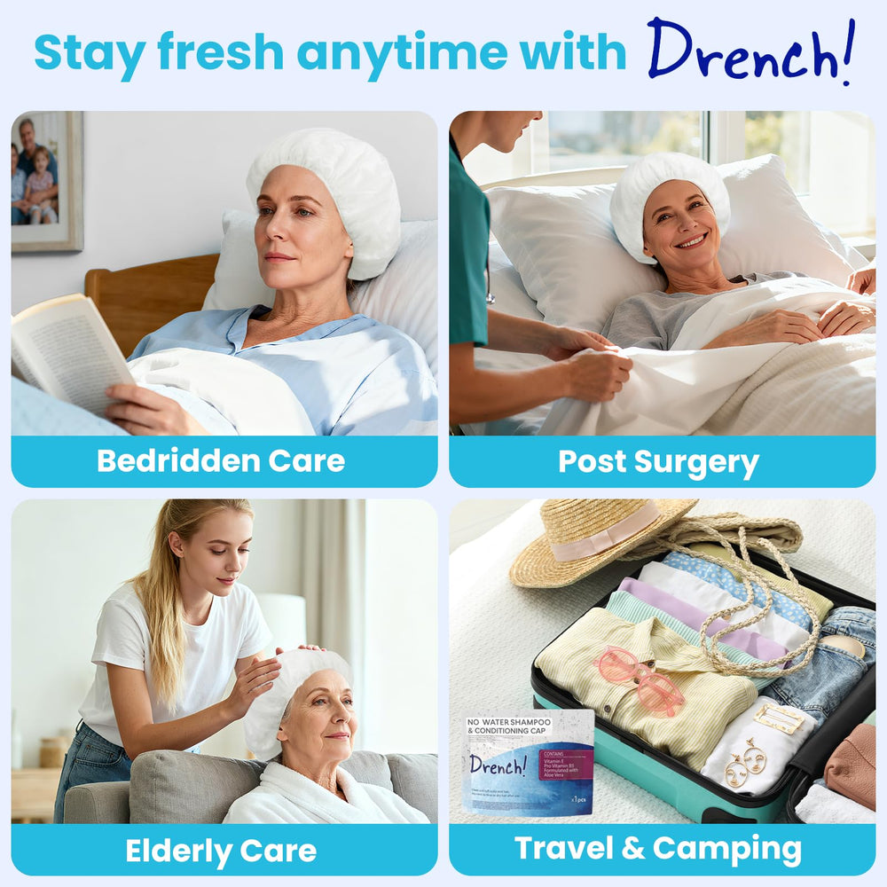 Drench Medical cap para personas encamadas, fácil de usar sin ducha.