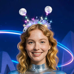 DRESBE diadema disco-ball brillo plata destaca en el escenario y eventos nocturnos.