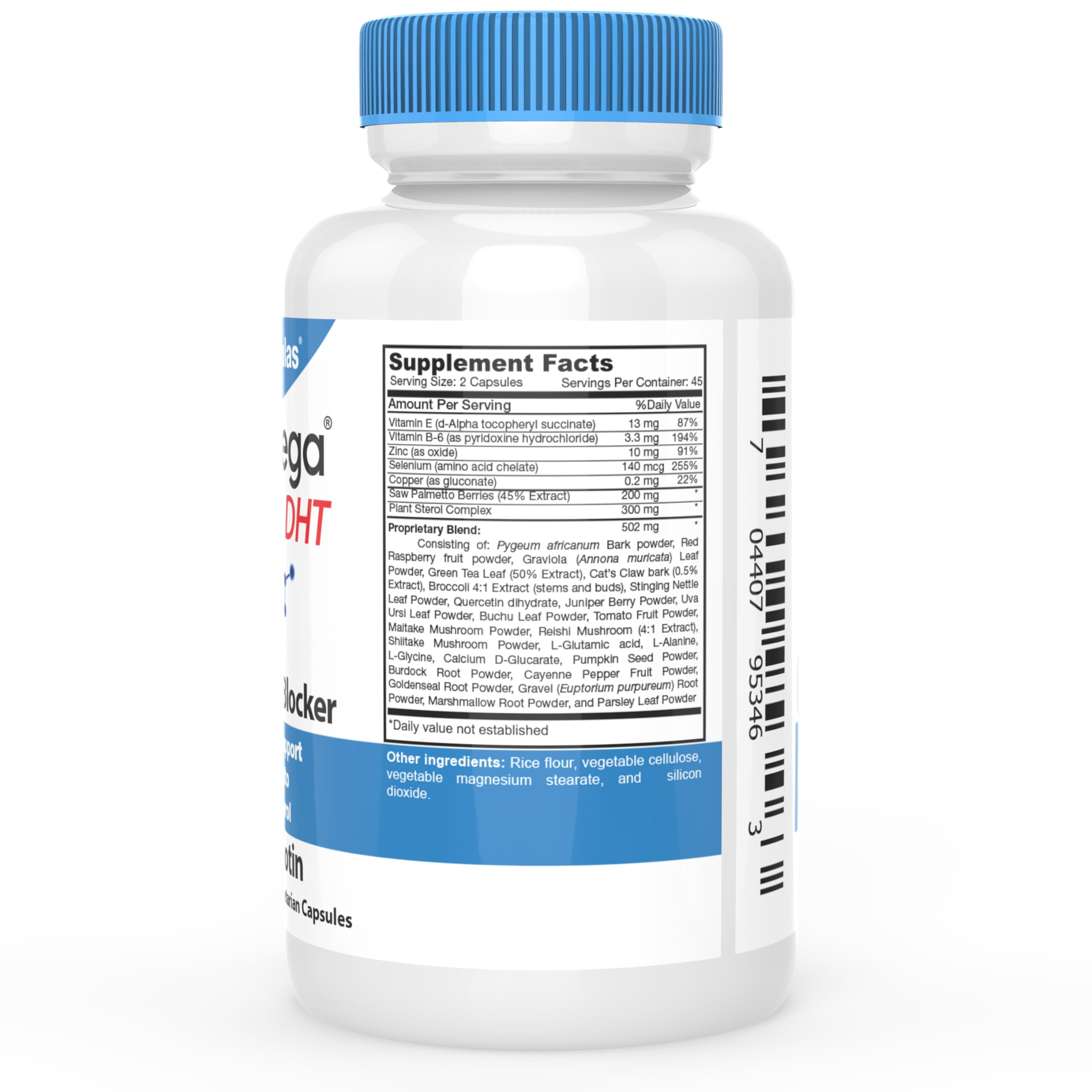 Étiquette DrFormulas Original DHT Blocker sans biotine, informations claires.