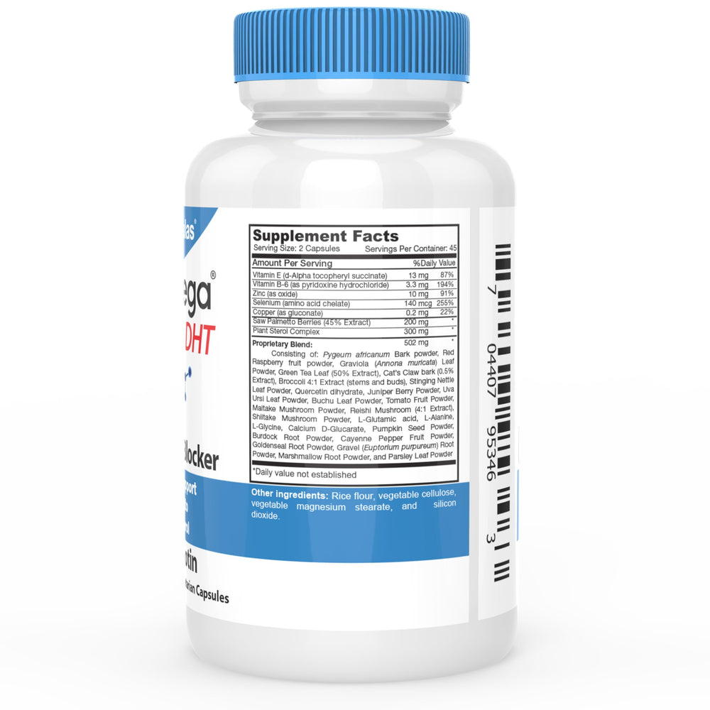 Étiquette DrFormulas Original DHT Blocker sans biotine, informations claires.