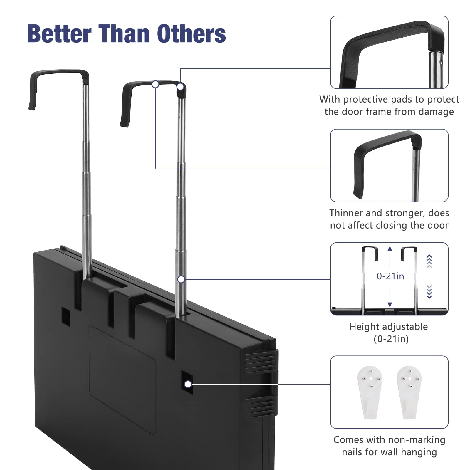 Espejo Dripex con gancho ajustable para colgar en puerta.