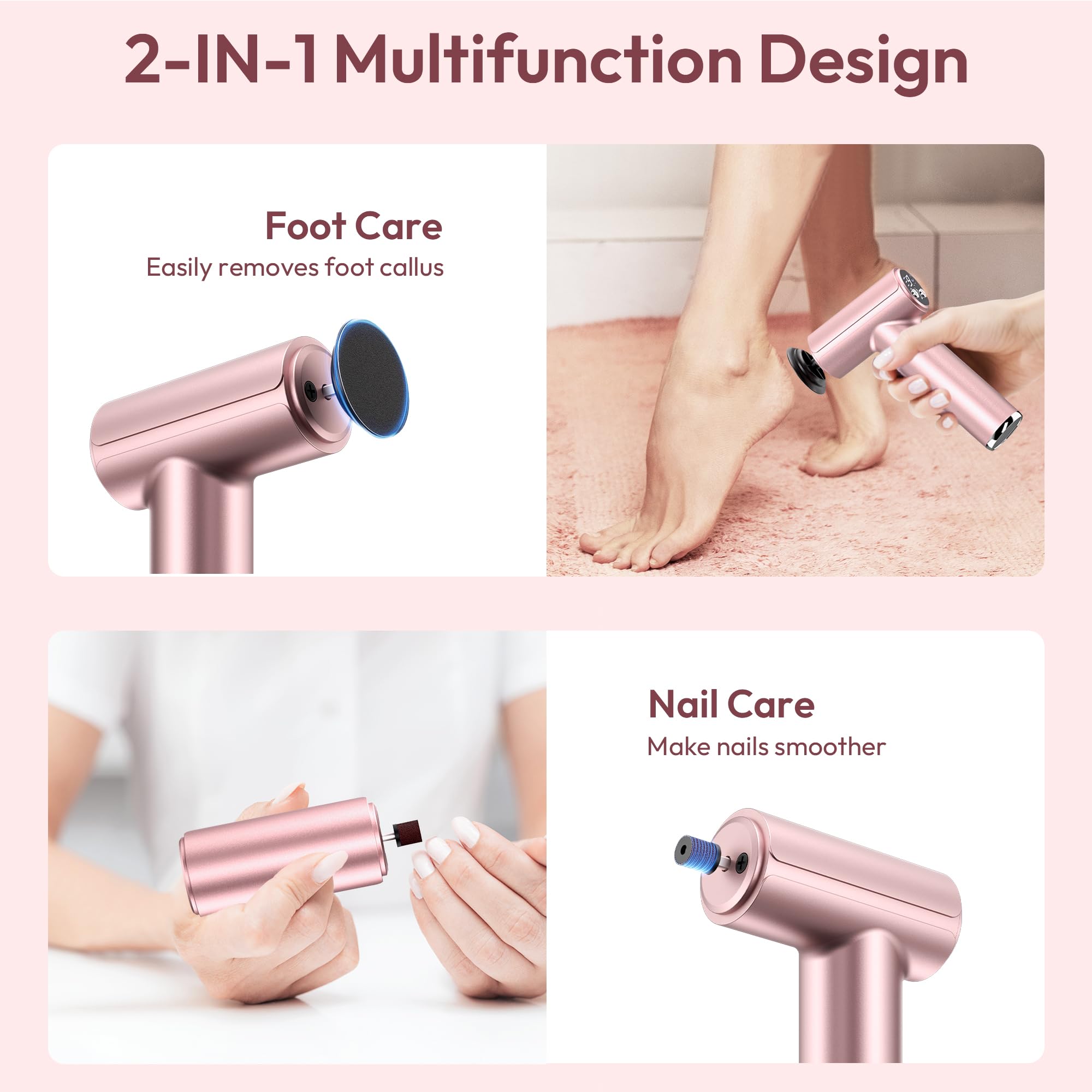 Drivox double-tête-ponceuse; passe du pied à l’ongle facilement.