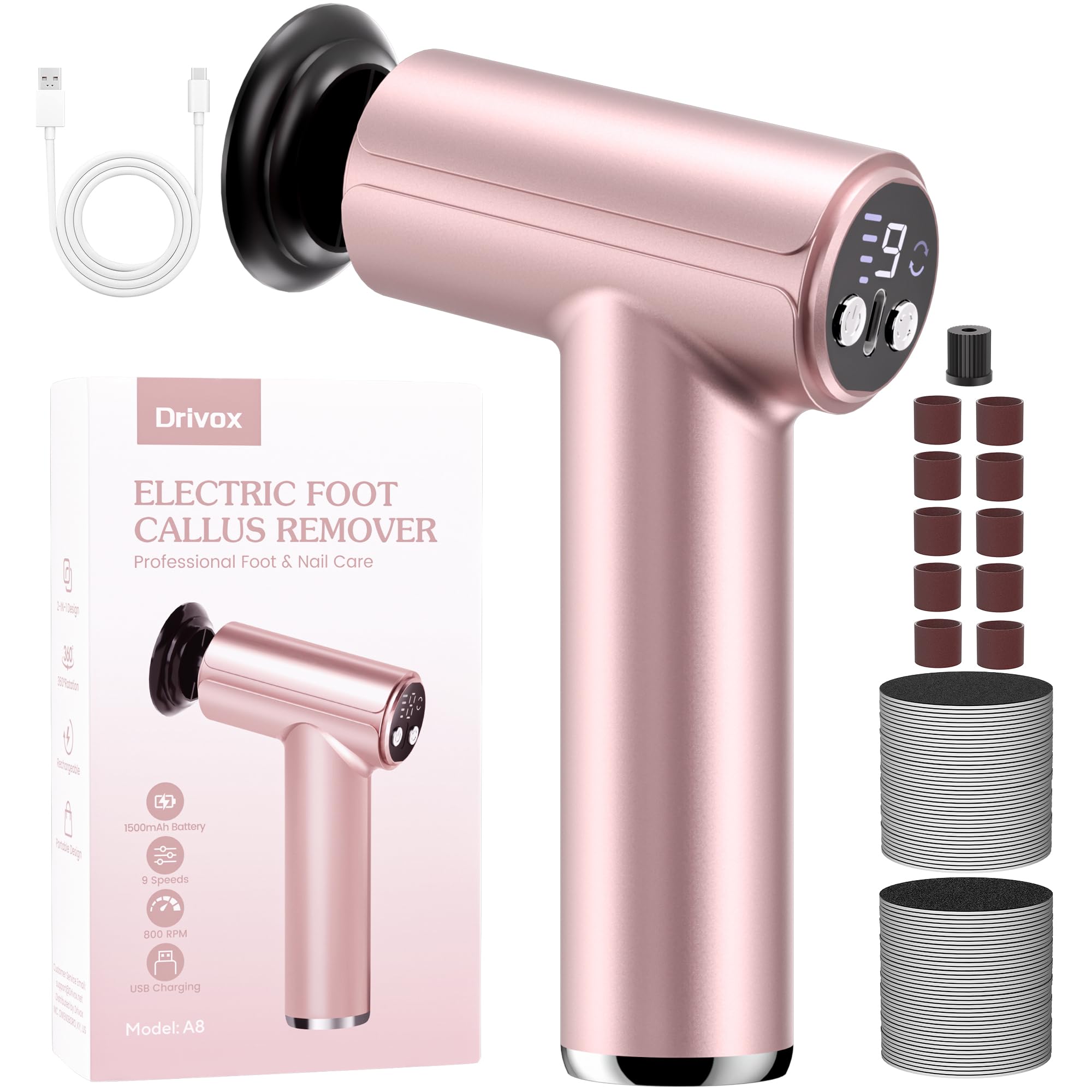 Drivox pied-ponceuse-électrique, outil polyvalent pour exfolier les pieds à domicile.