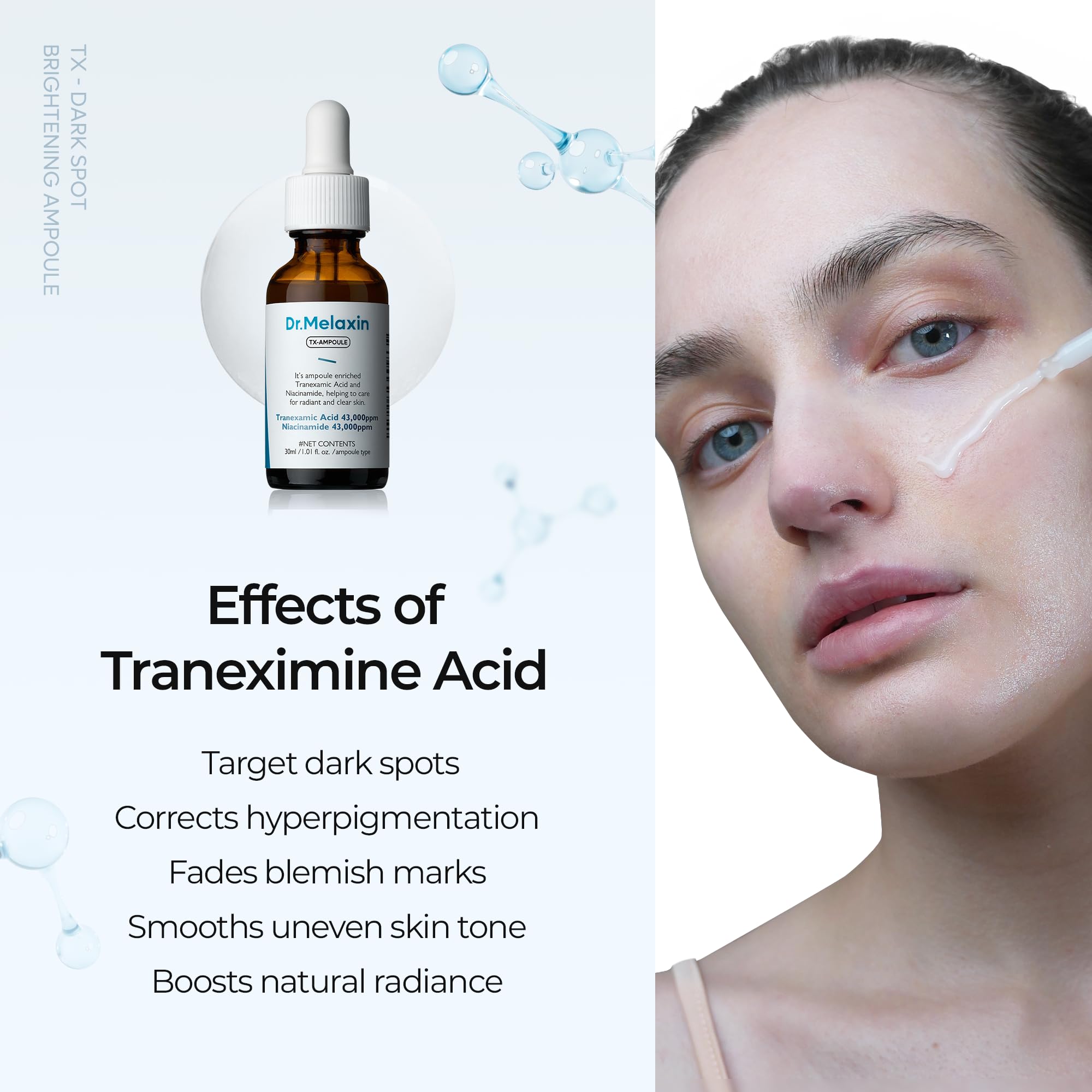 Dr.Melaxin TX ampoule étiquette sans fragrance : produit hypoallergénique et pur.