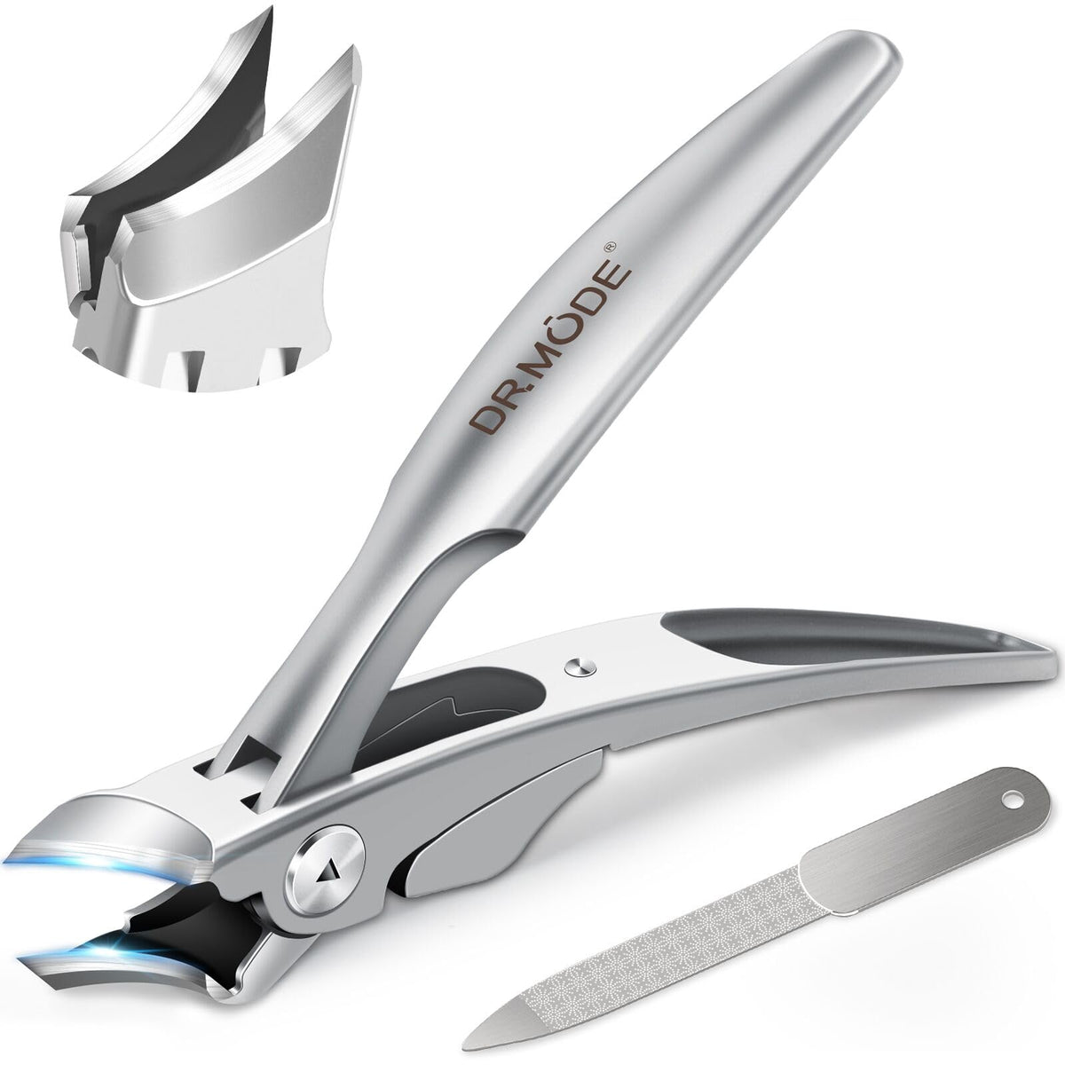 DRMODE cortaúñas inclinados para hombres con manos grandes, agarre cómodo y control preciso.