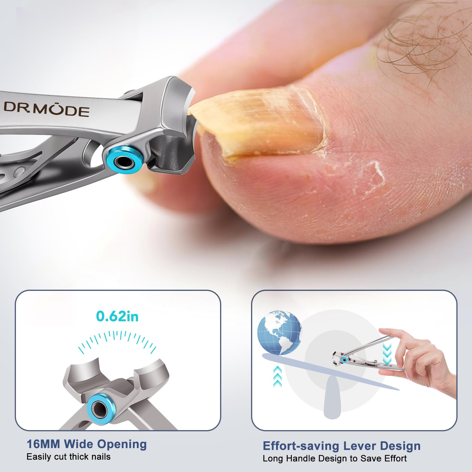 DRMODE cortauñas rotatorio 360° para un ángulo de corte cómodo.