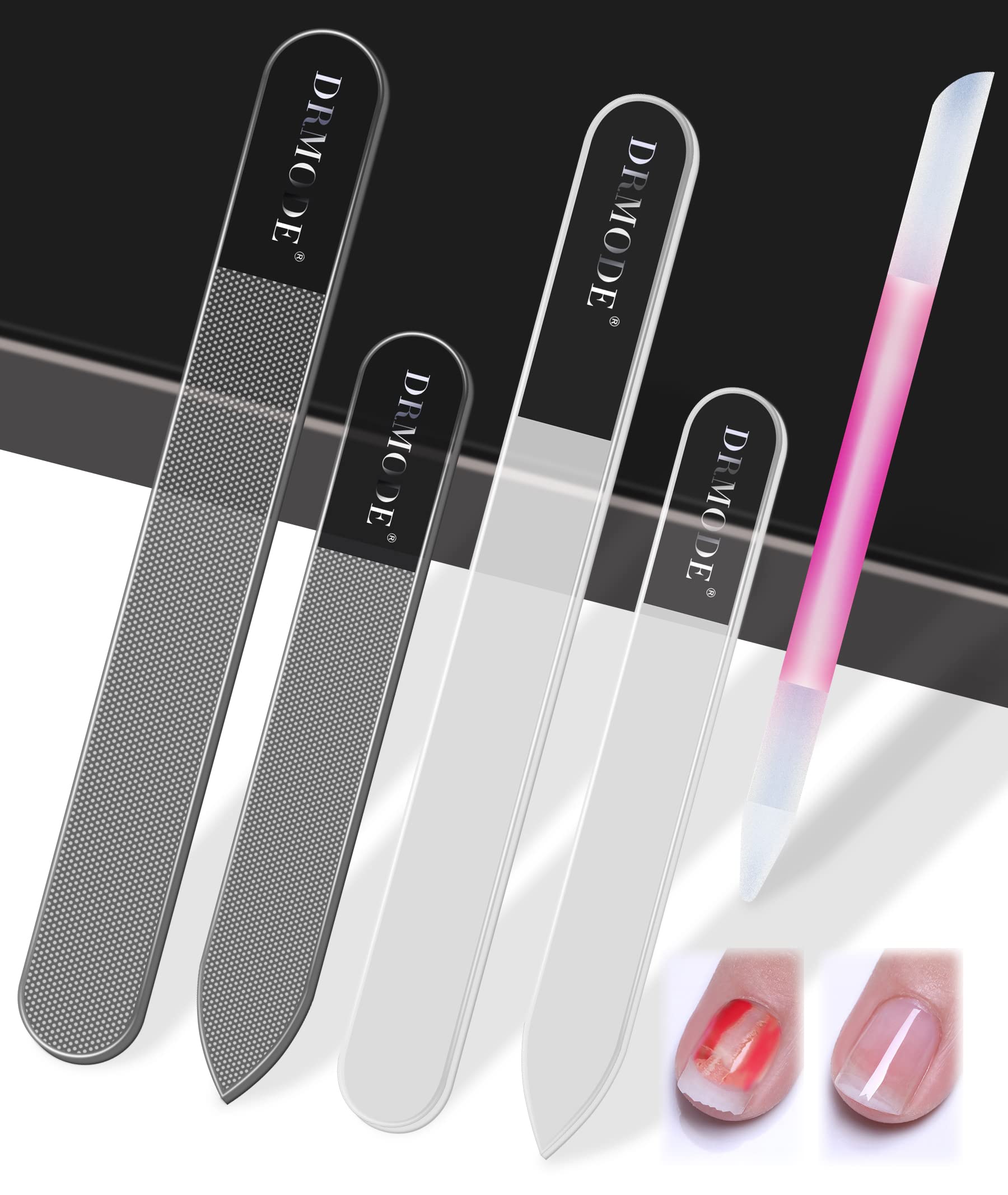 DRMODE kit de lima de vidrio con estuche para uñas brillantes y suaves