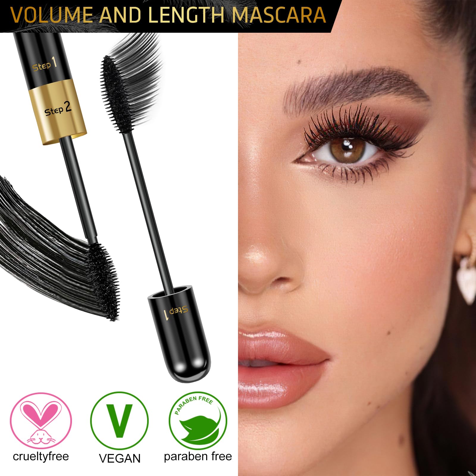 DRMODE Mascara volumen largo etapa 2, efecto 4D para estilos de noche.