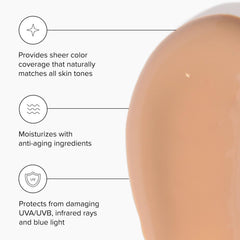 DRMTLGY aplicación de tintada crema ofrece tono natural y cobertura ligera.