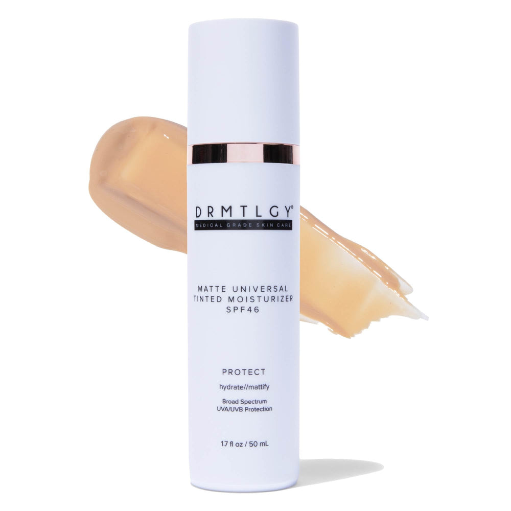 DRMTLGY flacon teinte mat SPF46, protection UV et teint léger