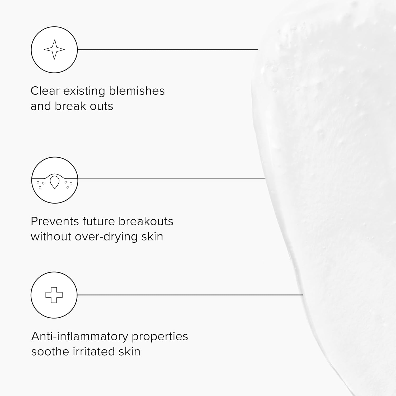 DRMTLGY Nettoyant anti-acné, texture mousse légère pour l’application.