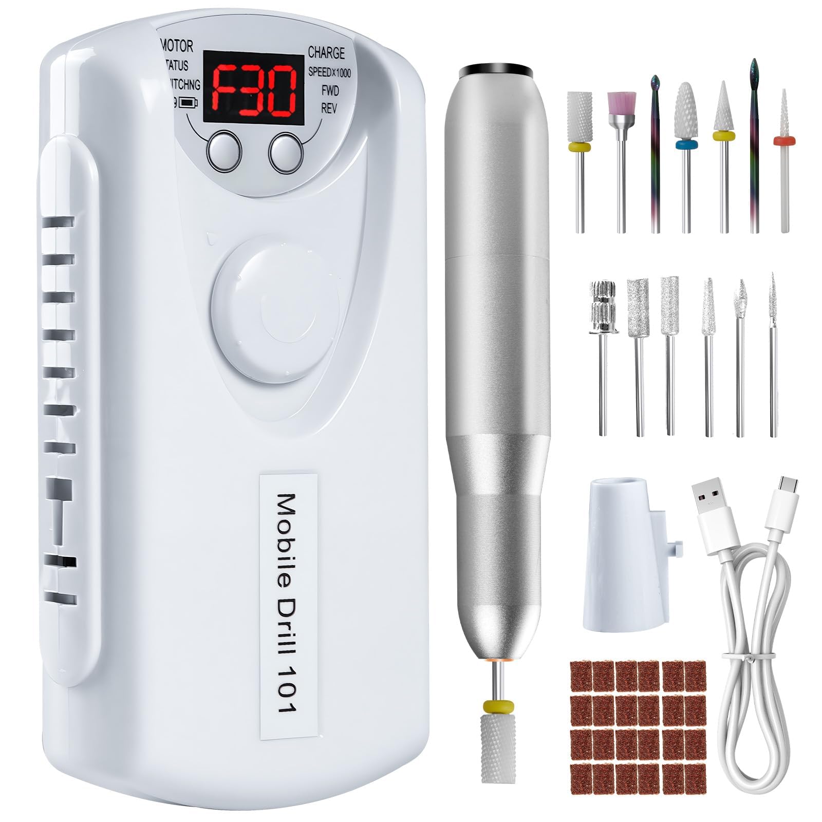 Lima eléctrica portátil Droyek para uñas, control preciso y cómodo.