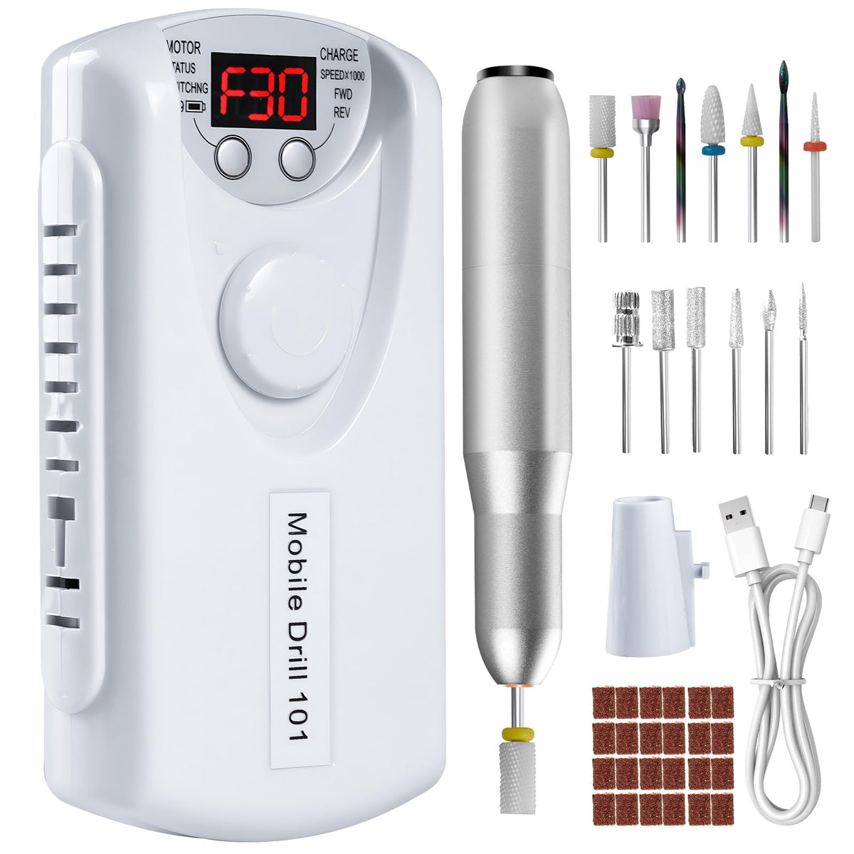 Lima eléctrica portátil Droyek para uñas, control preciso y cómodo.